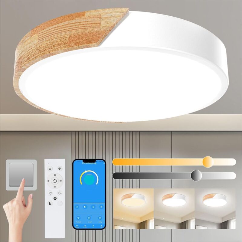 immagine 0 del prodotto comely plafoniera in legno, dimmerabile 3000k 6000k, plafoniera a led con telecomando, apparecchio di illuminazione moderno da 30 w per soggiorno,