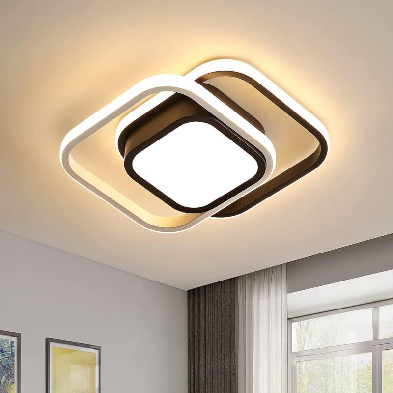 foto del prodotto comely plafoniera led 32w moderna a doppio quadrato, per soggiorno, camera da letto, cucina, corridoio nero e bianco luce calda 3000k
