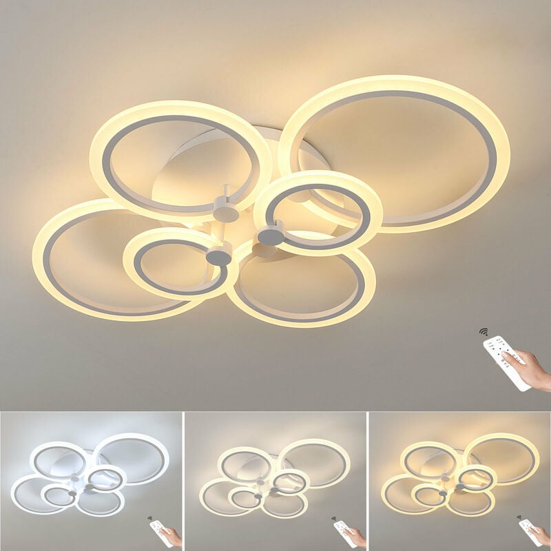 foto del prodotto comely plafoniera led dimmerabile 76w con 6 anelli, lampadario moderno in metallo acrilico, luce del soggiorno con telecomando 3000k 6000k,