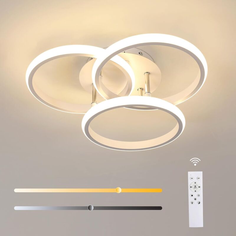 foto del prodotto comely plafoniera led dimmerabile, plafoniera moderna da 39 w con telecomando 3000 k 6500 k, lampada da soffitto rotonda a 3 anelli per soggiorno,