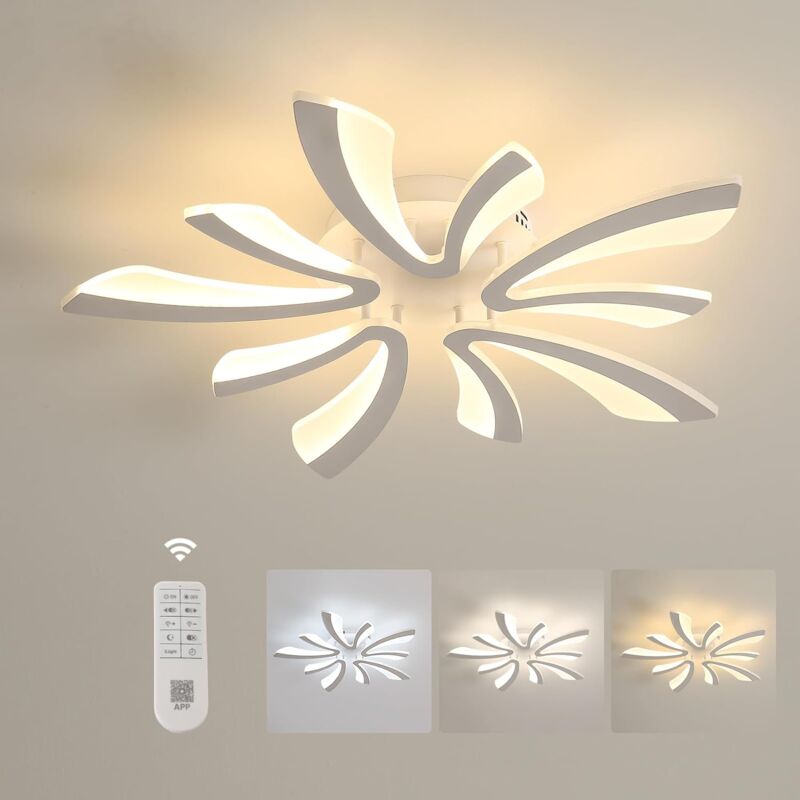 foto del prodotto comely plafoniera led in acrilico bianco a forma di v, 48w 5400lm, diametro 70cm perfetta per camera da letto, sala da pranzo con telecomando