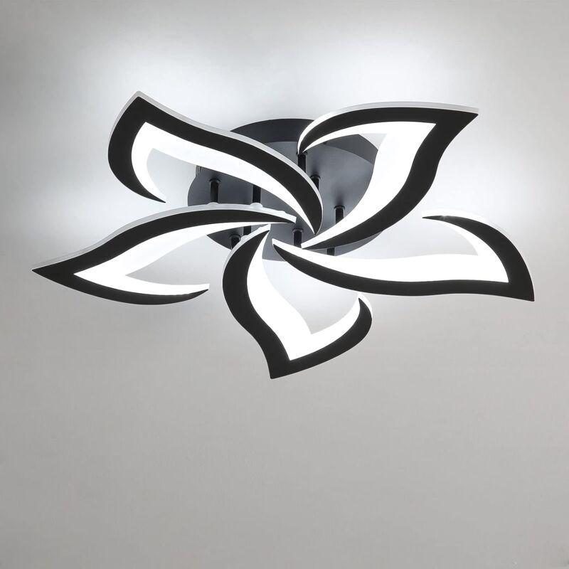foto del prodotto comely plafoniera led in acrilico moderno da 48w a forma di petalo di rondine nero con 5 teste luce bianca 