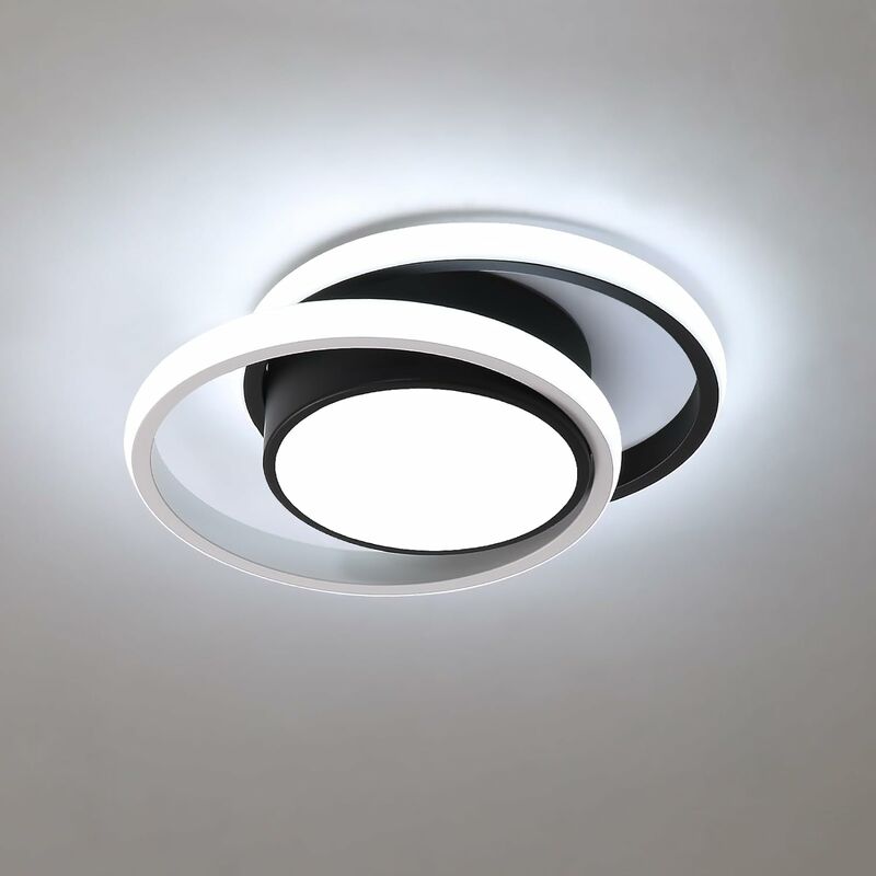 foto del prodotto comely plafoniera led moderna 32w, doppio cerchio in alluminio, per corridoio, ingresso, ufficio, camera da letto, cucina, corridoio nero luce