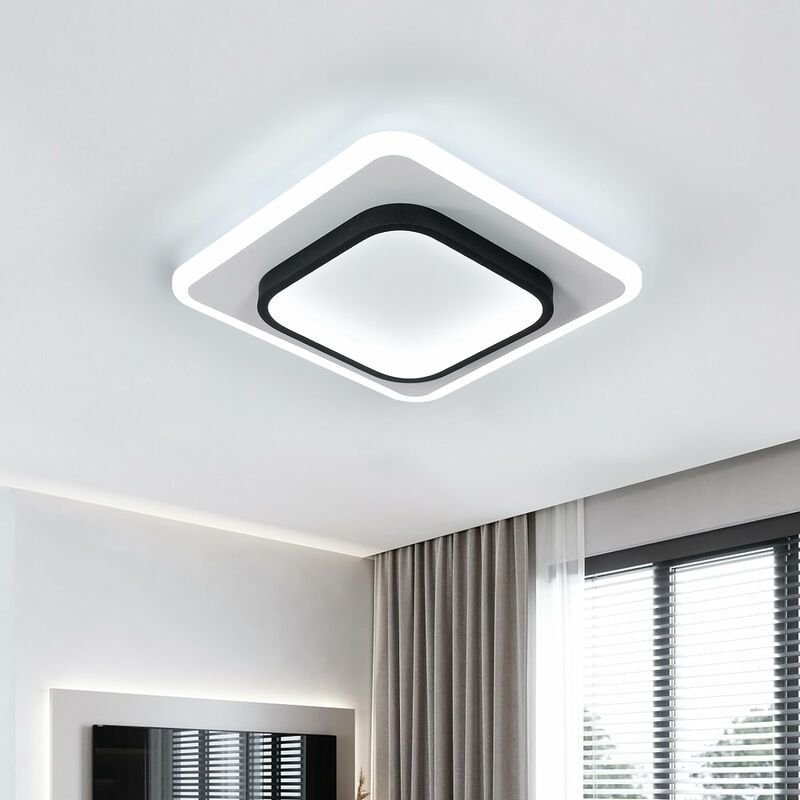 foto del prodotto comely plafoniera led moderna in acrilico quadrata, nera e bianca, adatta per bagno, soggiorno, camera da letto, cucina e corridoio 30w luce