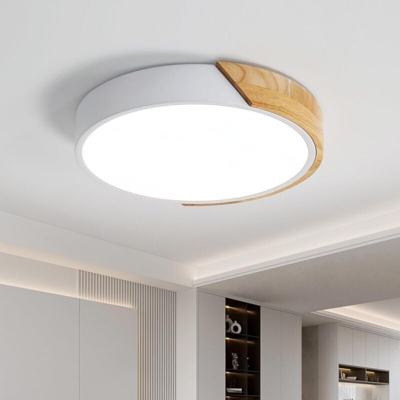 foto del prodotto comely plafoniera led moderna rotonda in legno 24w 2400lm, bianco freddo 6500k, design macaron, illuminazione per camera da letto, cucina, soggiorno,