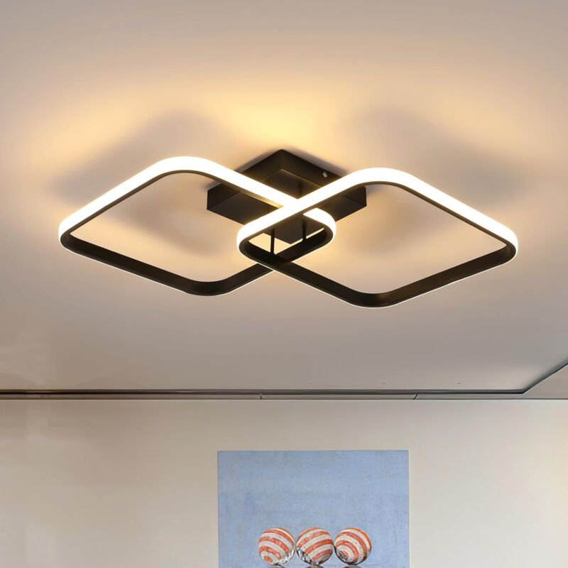 foto del prodotto comely plafoniera led quadrata nera, plafoniera led moderna da 42 w e 4725 lm, luce calda 3000 k, lampada da soffitto led in acrilico per