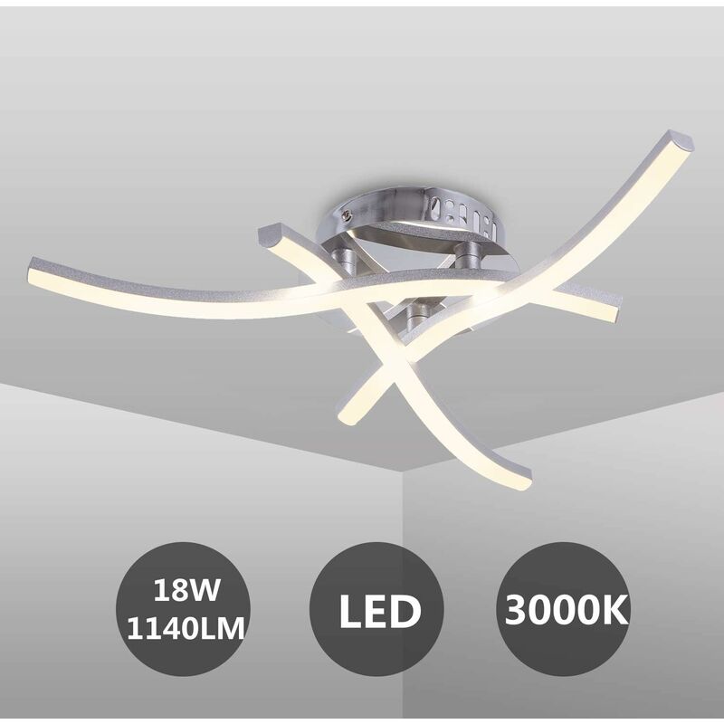 foto del prodotto comely plafoniera moderna a led, plafoniera a forma di onda, moduli led integrati 3x6w, 1.140lm, bianco caldo 3000k, lampada a sospensione per