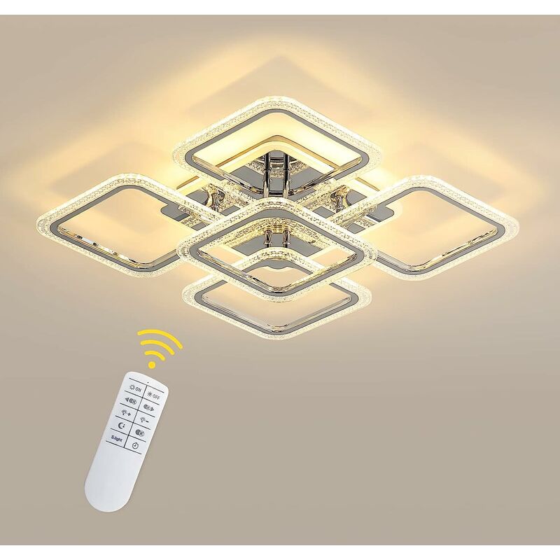 foto del prodotto comely plafoniera moderna a led, plafoniera dimmerabile 2700k 6500k con telecomando, lampadario quadrato in acrilico da 60 cm per camera da letto,