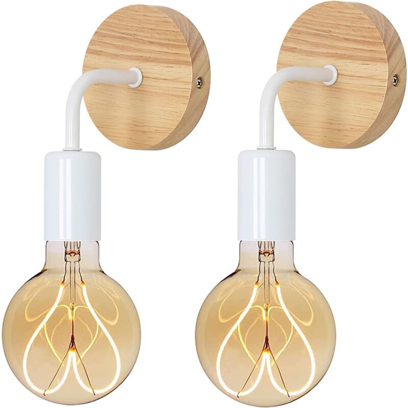 foto del prodotto comely set di 2 lampade da parete per interni, applique in legno e27, lampada da muro per soggiorno, camera da letto bianco lampadina non