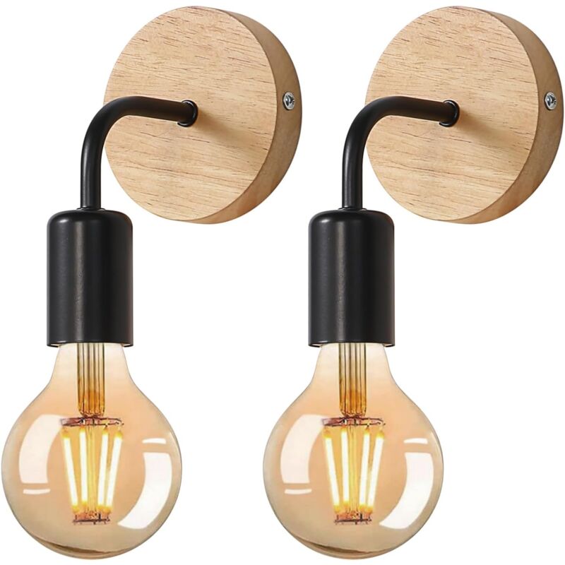 foto del prodotto comely set di 2 lampade da parete per interni, applique in legno e27, lampada da muro per soggiorno, camera da letto nero lampadina non inclusa 