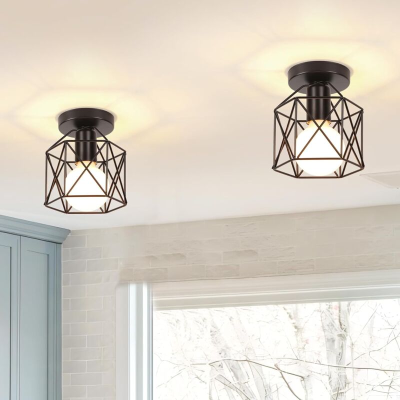 foto del prodotto comely set di 2 plafoniere in metallo industriale a gabbia quadrata, lampadario da 15 cm con paralume in ferro, apparecchio di illuminazione e27 40