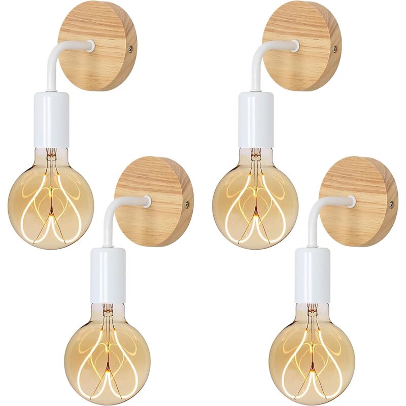 foto del prodotto comely set di 4 lampade da parete per interni, applique in legno e27, lampada da muro per soggiorno, camera da letto bianco lampadina non