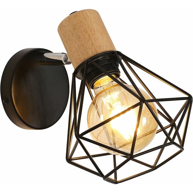 foto del prodotto comely vintage industrial wall light, lampada in legno in legno in legno, lampada a gabbia e27 in metallo e ferro per camera da letto, sala