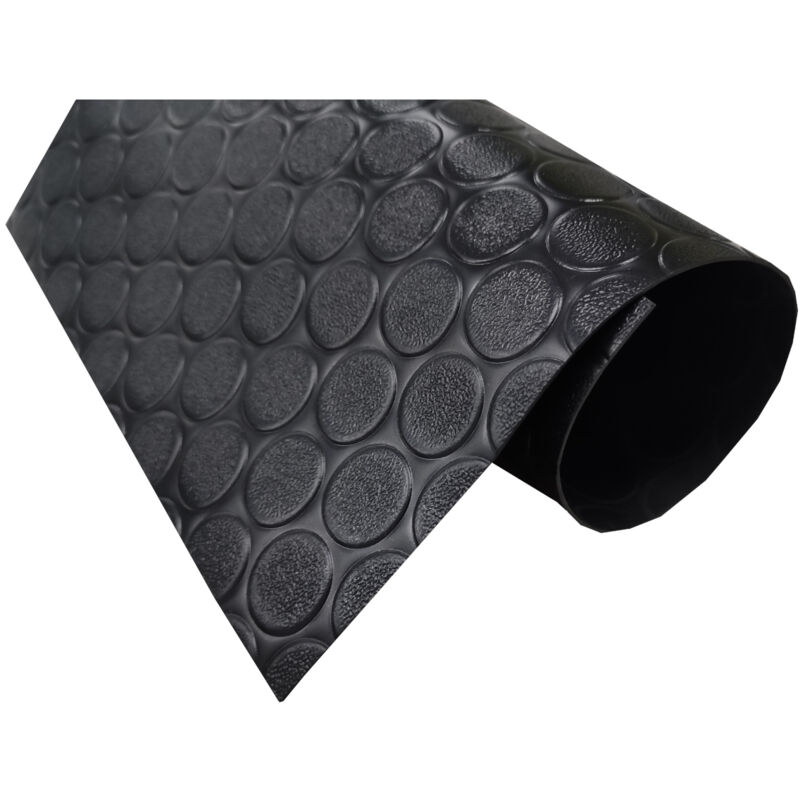 foto del prodotto comercial candela pavimento pvc 100 gomma pavimento protettivo design nero bottoni spessore 1mm 140x150cm