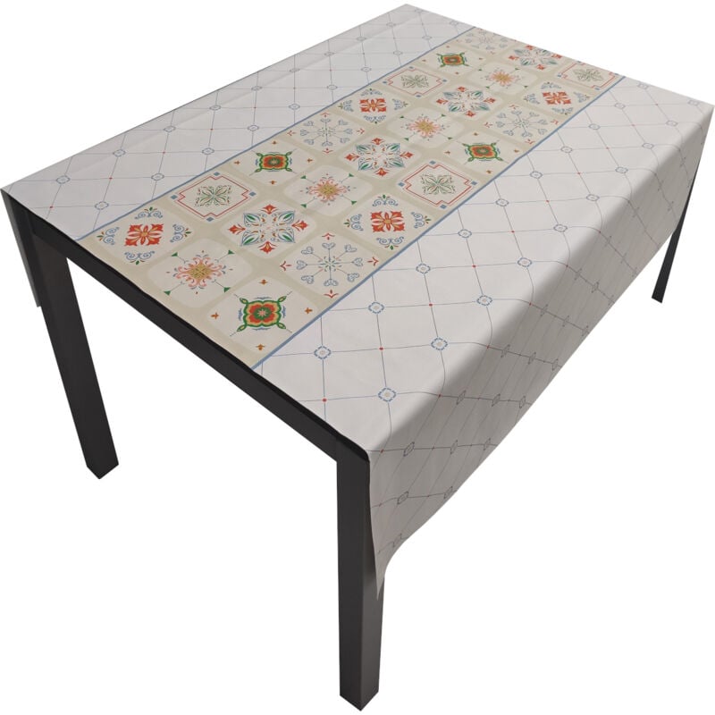 foto del prodotto comercial candela tovaglia pvc base poliestere antimacchia mosaico blu 100x140 cm