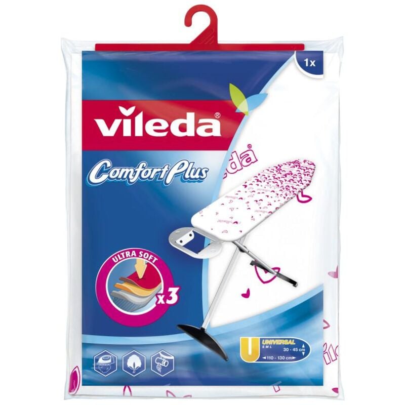 foto del prodotto comfort plus copertura superiore dell asse da stiro cotone, schiuma, poliestere, poliuretano rosa, bianco vileda