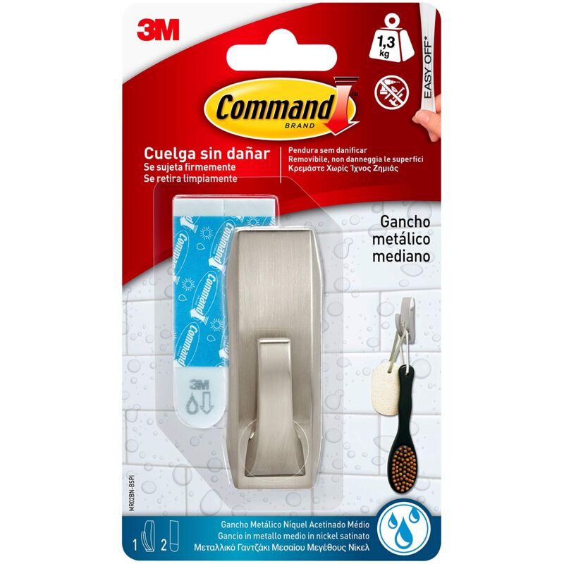 foto del prodotto command 16821 gancio classico metallico, resistente all acqua, m, nichel spazzolato