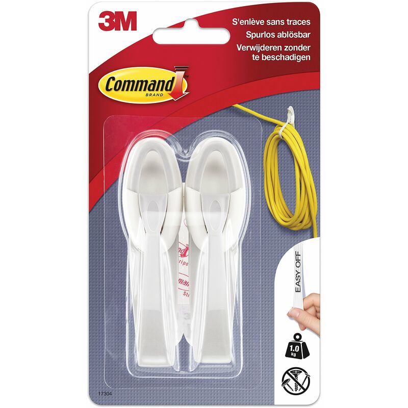 foto del prodotto command 17304 cavo pendenti 2 gancio in plastica, taglia m, portata fino a 1 kg 2 ganci 2 strisce adesive, bianco medium bianco