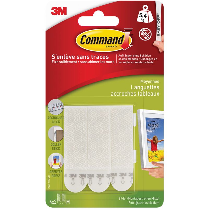 foto del prodotto command strisce appendiquadri piccole, set di 8 strisce adesive rimovibili per appendere quadri, cornici, poster, foto su muro e pareti, senza