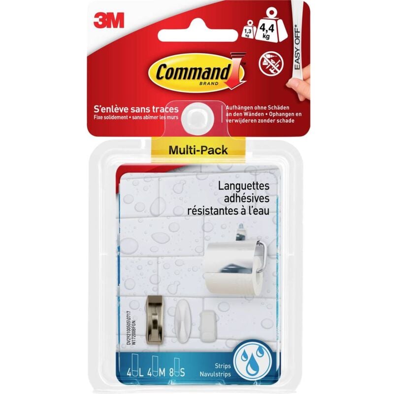 foto del prodotto command w17200 17024vpfgn strisce impermeabili in multipack, 8 s m 4 x taglia l, bianco-varie, standard