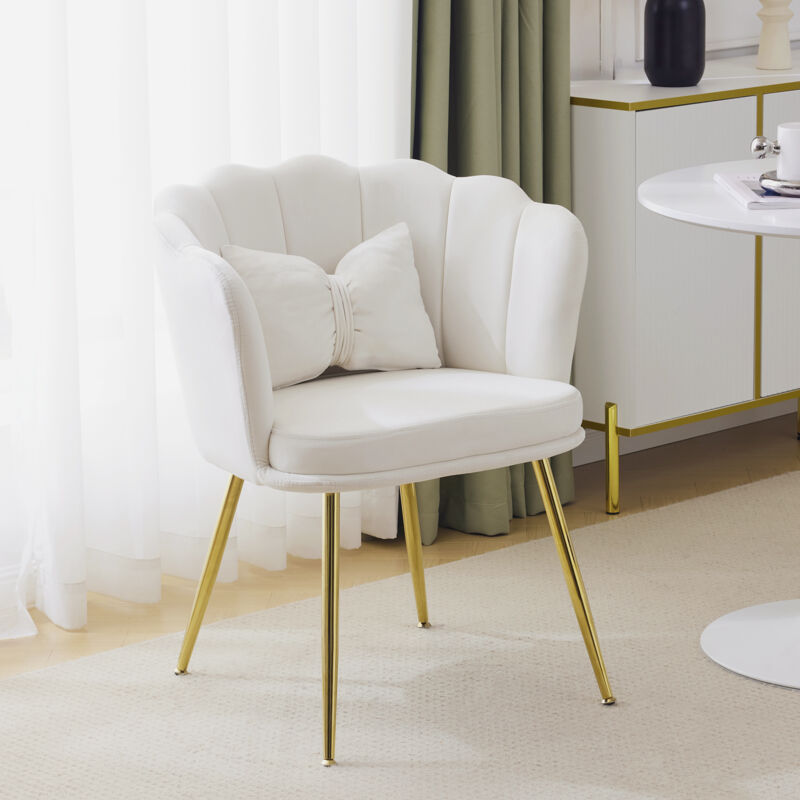 foto del prodotto comoda sedia da pranzo imbottita, poltrona da soggiorno, moderna, velluto, gambe in metallo 1 pz, beige