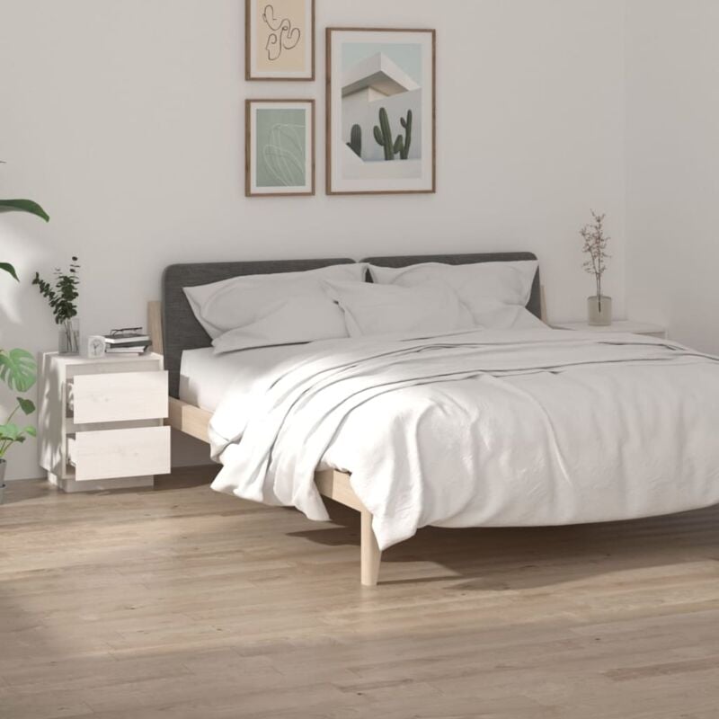 foto del prodotto comodini 2 pz bianchi 40x35x50 cm in legno massello di pino cod mxl 52732