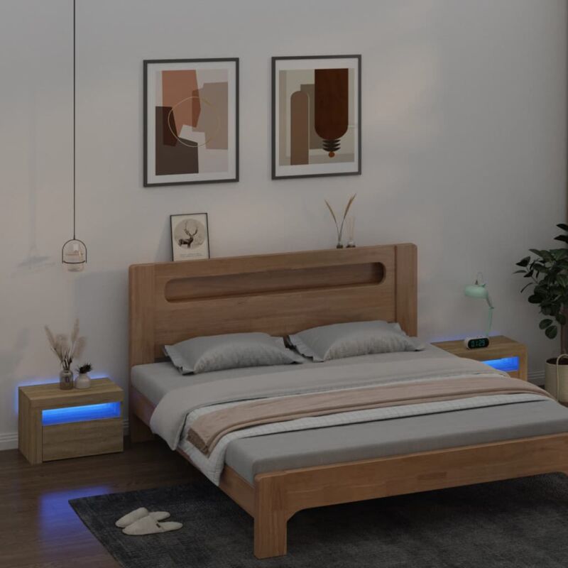 foto del prodotto comodini 2 pz con luci led rovere sonoma 60x35x40 cm vidaxl