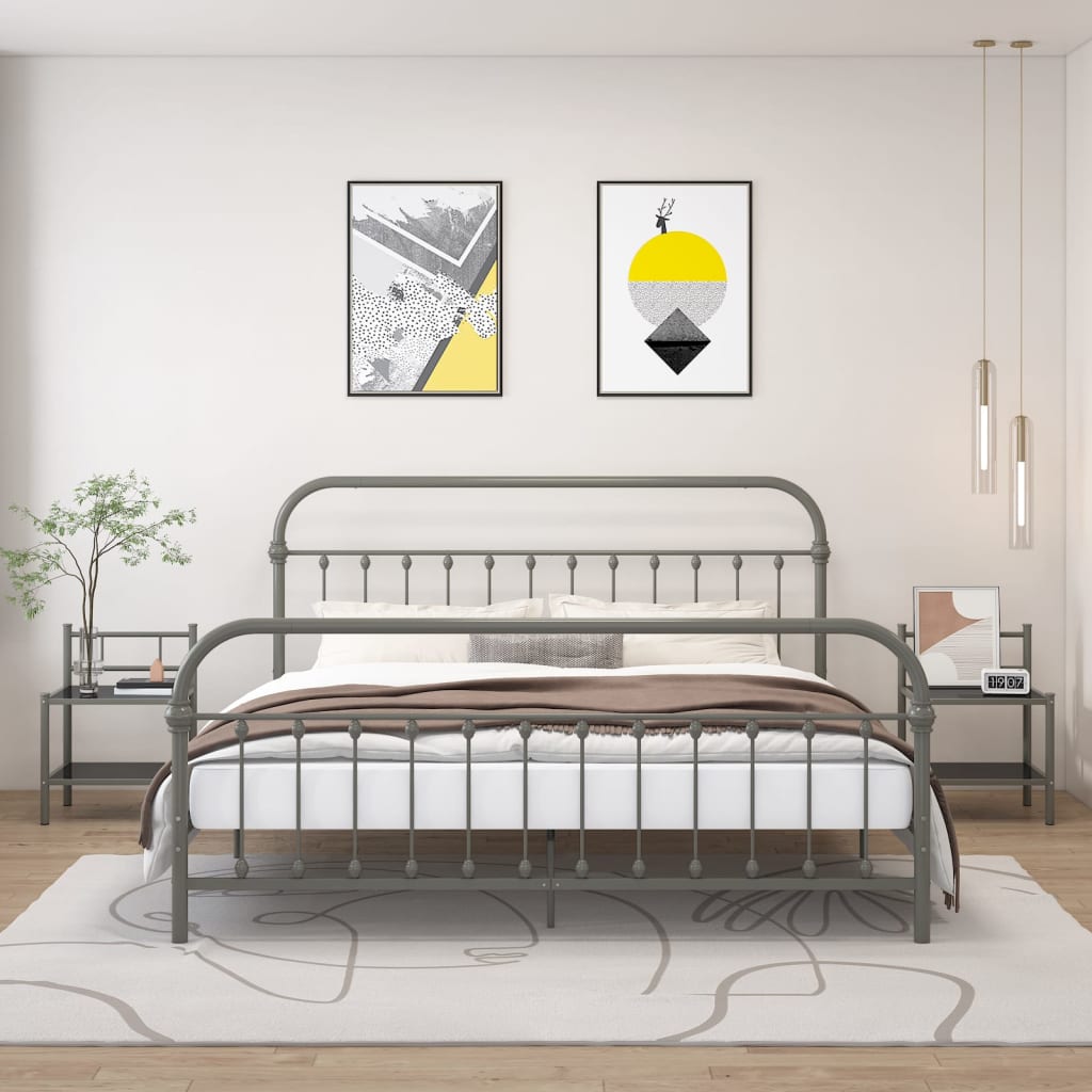 foto del prodotto comodini 2 pz grigio e nero in metallo e vetro cod mxl 29889
