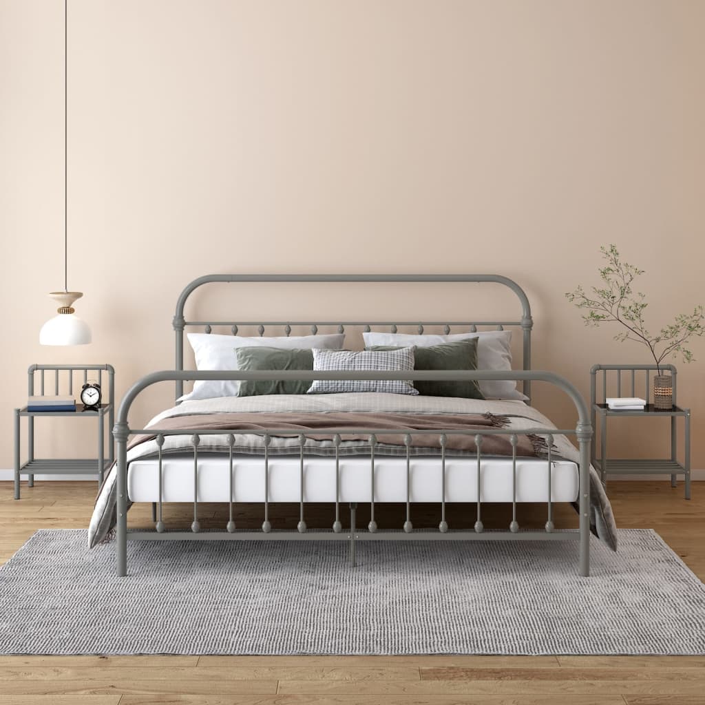 foto del prodotto comodini 2 pz grigio e nero in metallo e vetro cod mxl 31073