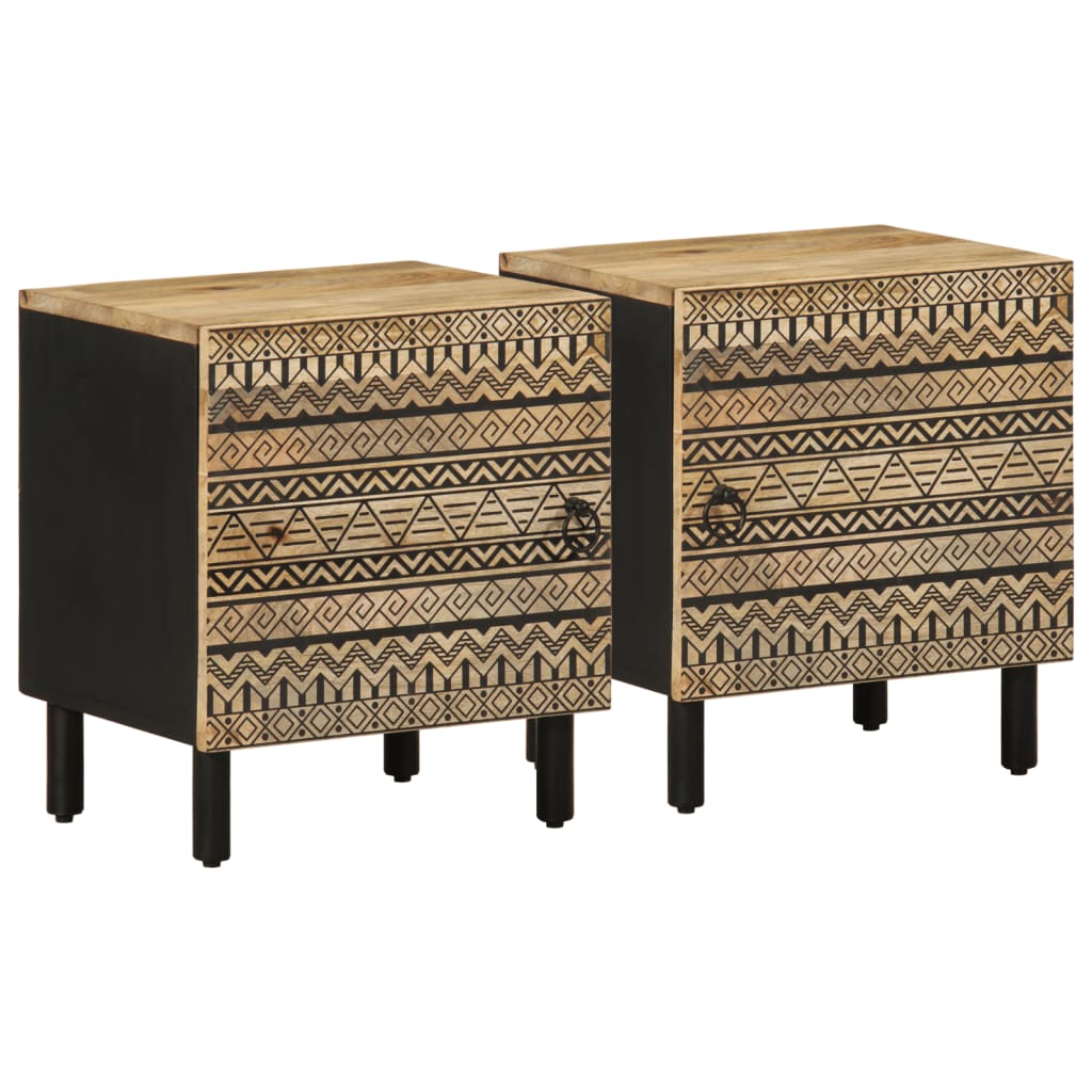 foto del prodotto comodini 2pz neri 40x33,5x46 cm legno massello mango grezzo