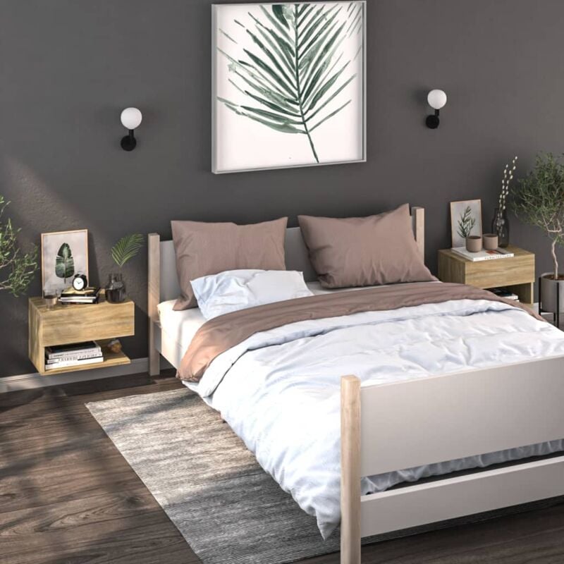 foto del prodotto comodini a muro 2 pz rovere sonoma vidaxl