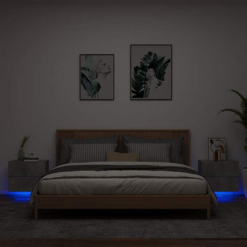 foto del prodotto comodini a parete con luci led 2 pz grigio cemento vidaxl