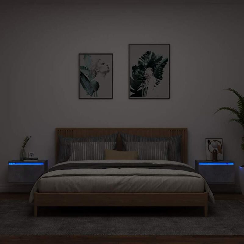 foto del prodotto comodini a parete con luci led 2 pz grigio cementocod mxl 108965