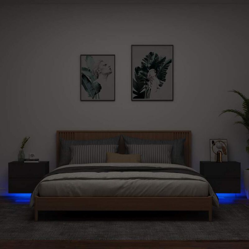 foto del prodotto comodini a parete con luci led 2 pz neri vidaxl