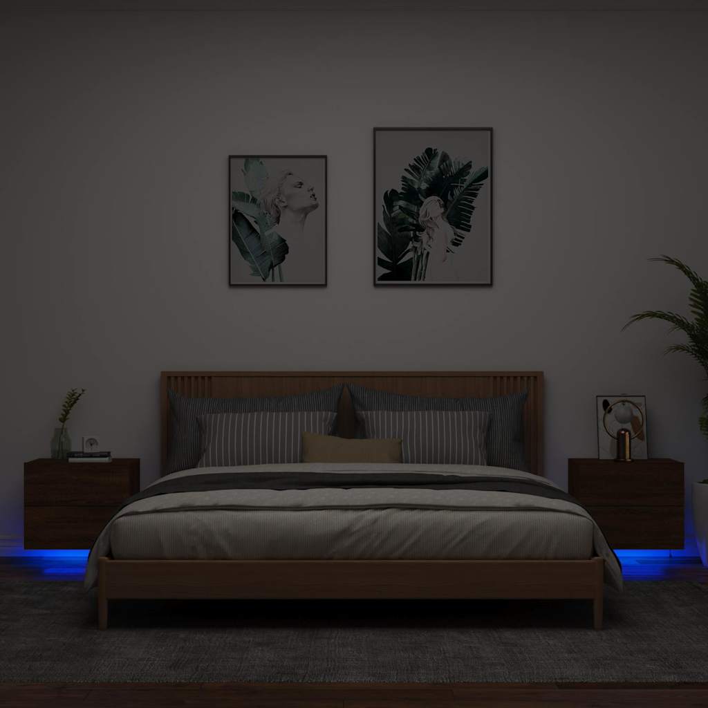 foto del prodotto comodini a parete con luci led 2 pz rovere marronecod mxl 108963