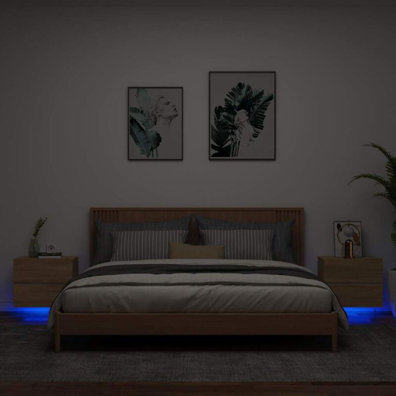 foto del prodotto comodini a parete con luci led 2 pz rovere sonoma vidaxl