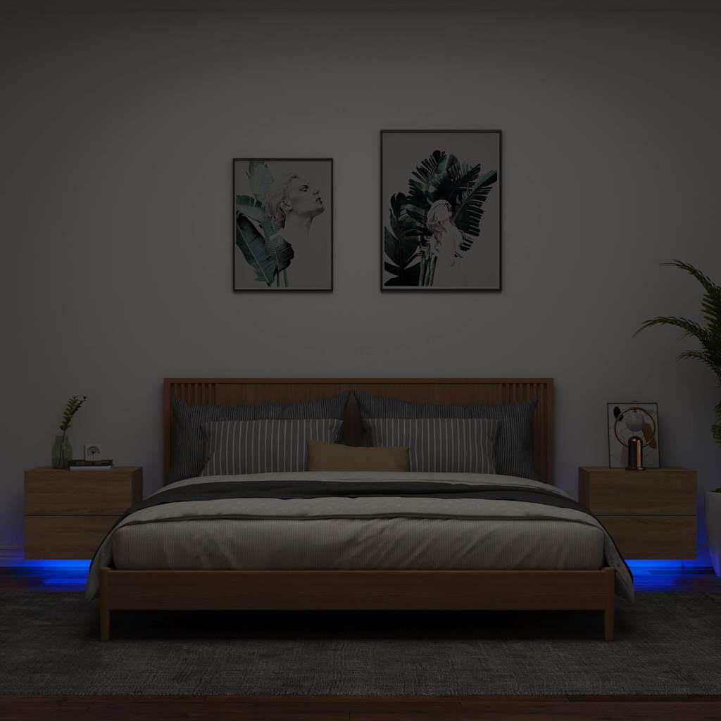 foto del prodotto comodini a parete con luci led 2 pz rovere sonomacod mxl 132934