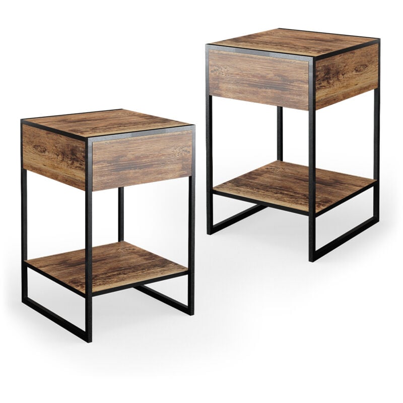 foto del prodotto comodini camera da letto fyrk, legno antico, 43.5 x 66 cm set di 2 vicco