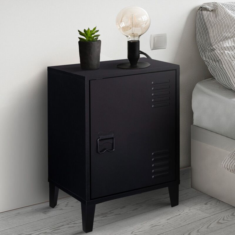 foto del prodotto comodini con 1 anta in metallo nero, design industriale ester