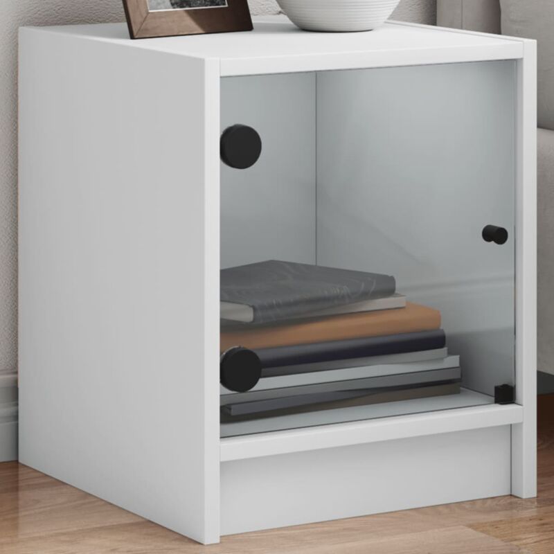 foto del prodotto comodini con ante in vetro 2pz bianco 35x37x42 cm vidaxl