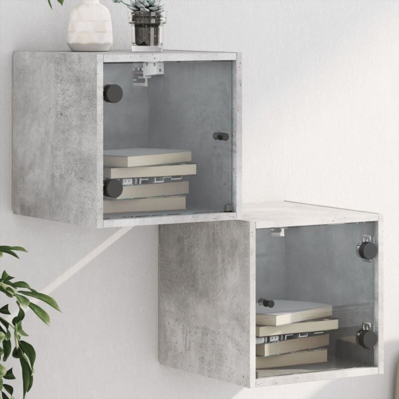 foto del prodotto comodini con ante in vetro 2pz grigio cemento 35x37x35 cm vidaxl