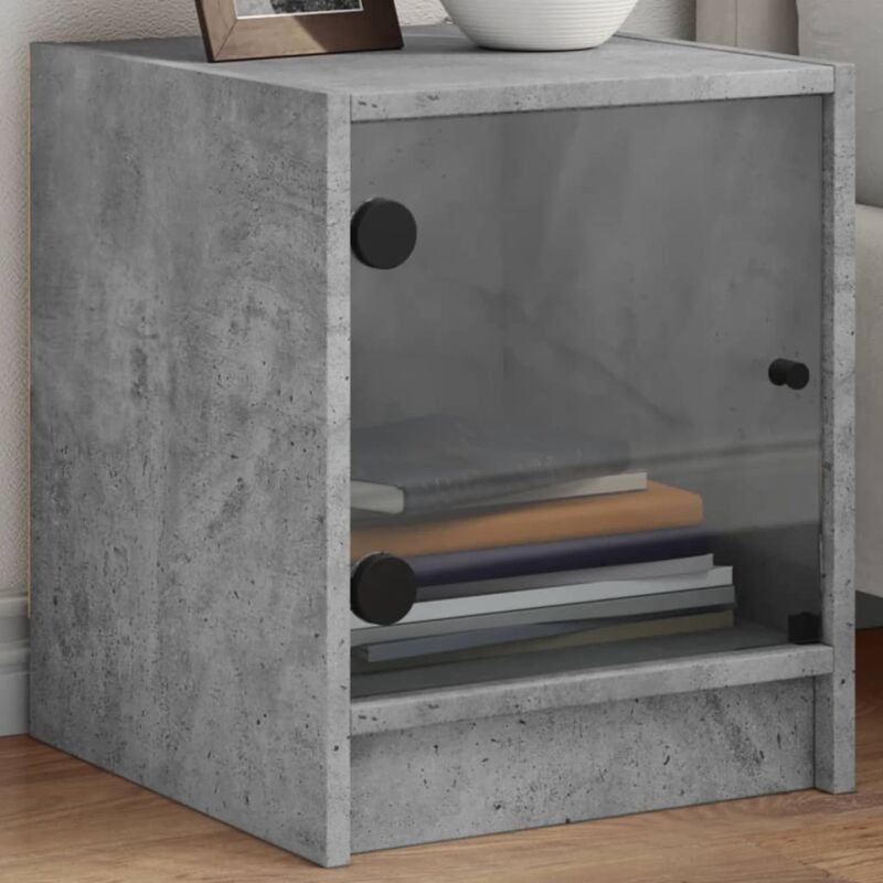 foto del prodotto comodini con ante in vetro 2pz grigio cemento 35x37x42 cm vidaxl