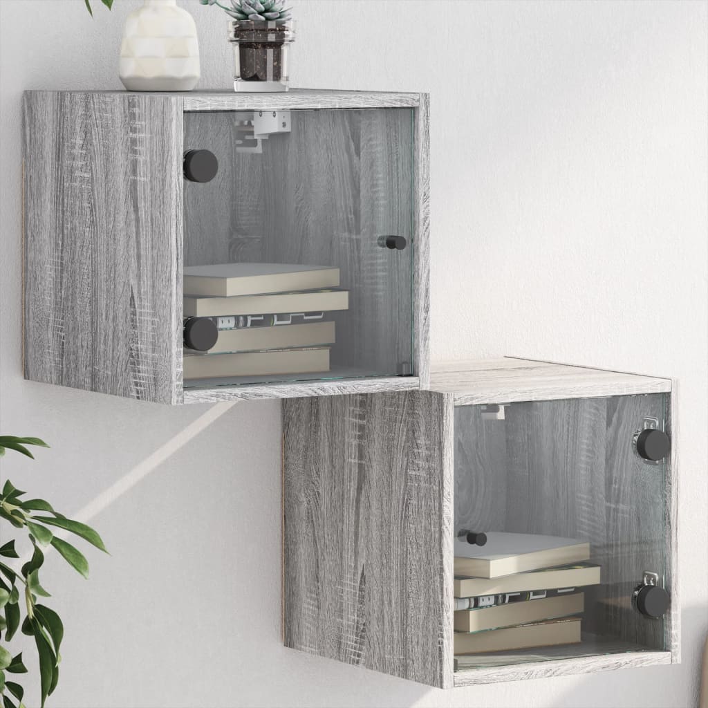 foto del prodotto comodini con ante in vetro 2pz grigio sonoma 35x37x35 cmcod mxl 111662