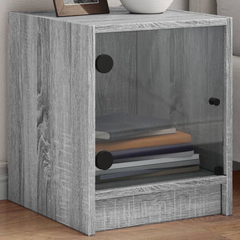 foto del prodotto comodini con ante in vetro 2pz grigio sonoma 35x37x42 cm vidaxl