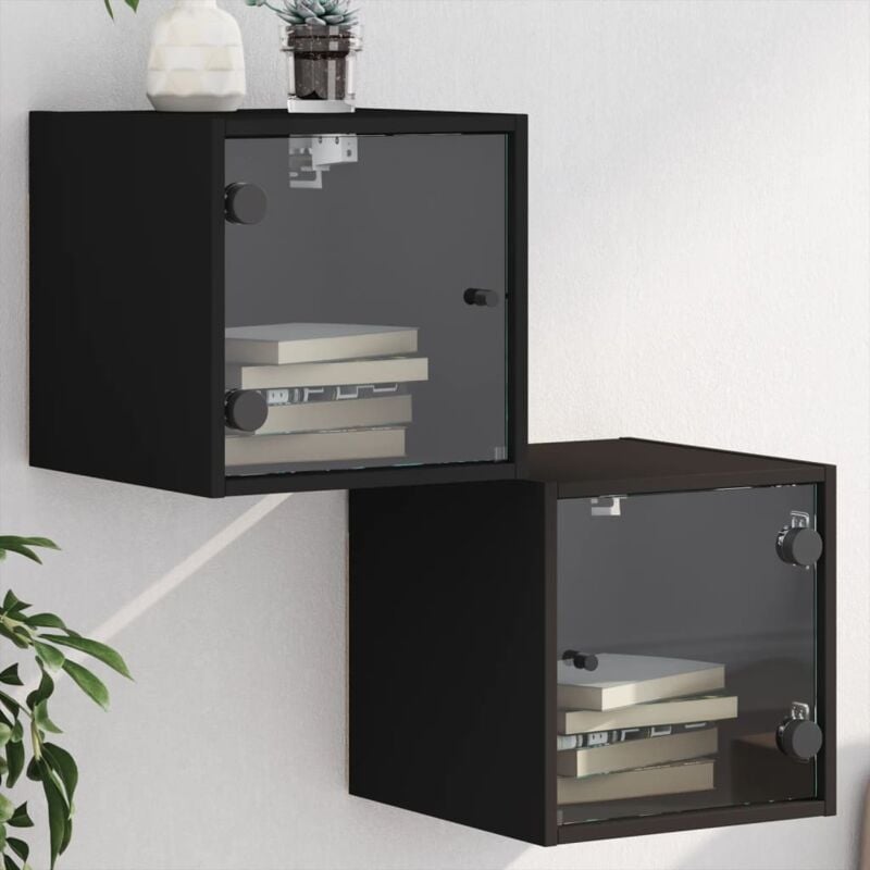 foto del prodotto comodini con ante in vetro 2pz nero 35x37x35 cm vidaxl