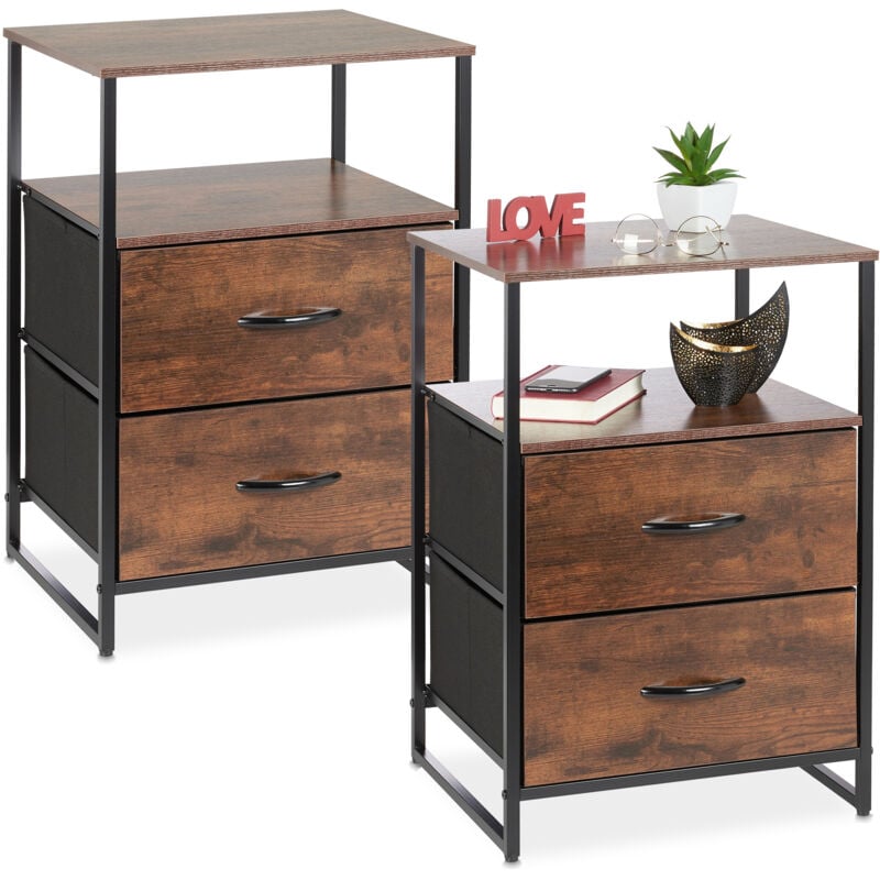 immagine 0 del prodotto comodini con cassetti camera da letto, set 2 tavolini laterali da divano, hlp 70x45x42,5 cm, nero marrone relaxdays