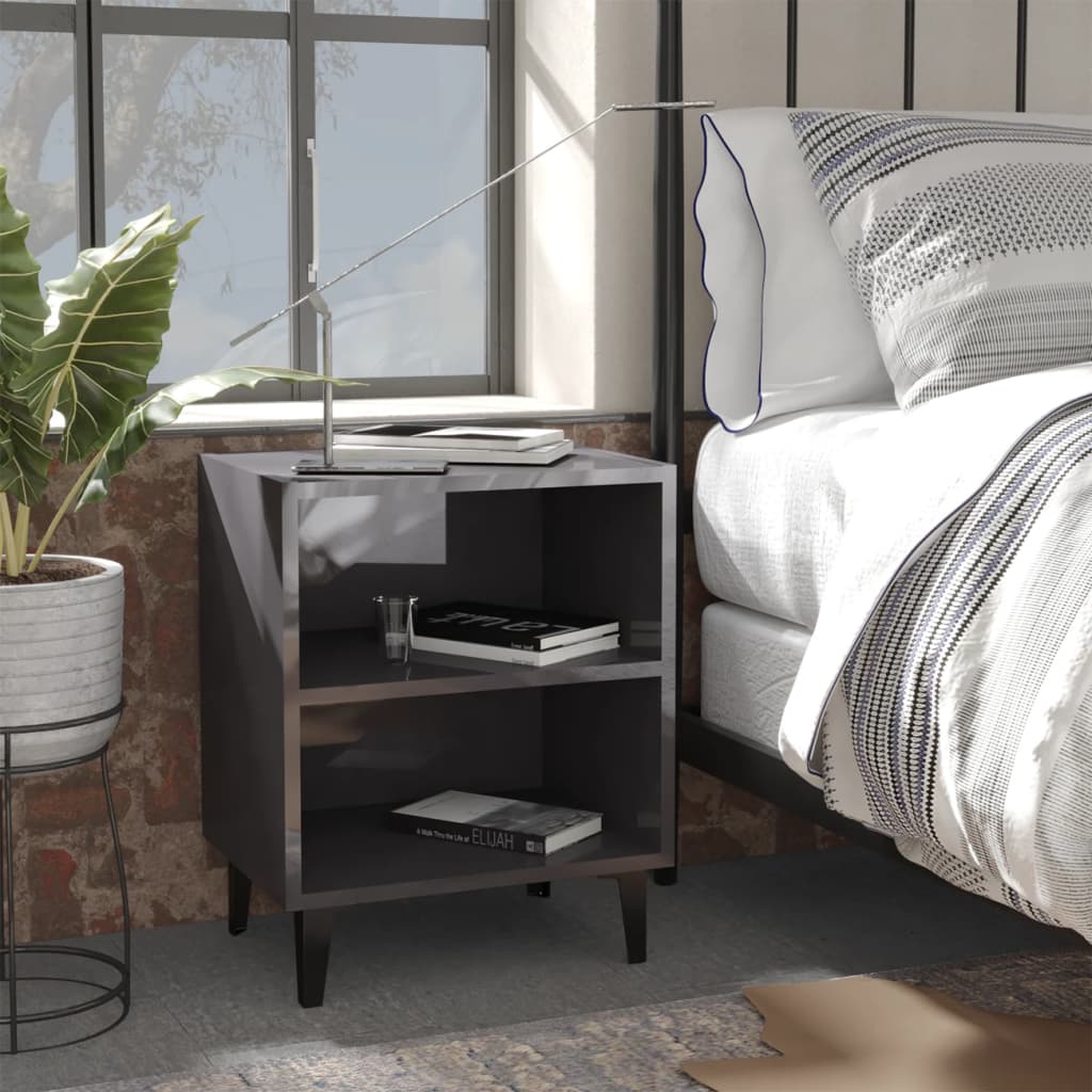 foto del prodotto comodini con gambe in metallo 2 pz grigio lucido 40x30x50 cm cod mxl 30560