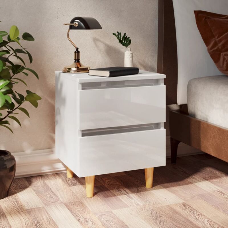 foto del prodotto comodini con gambe legno pino 2pz bianco lucido 40x35x50 cm vidaxl