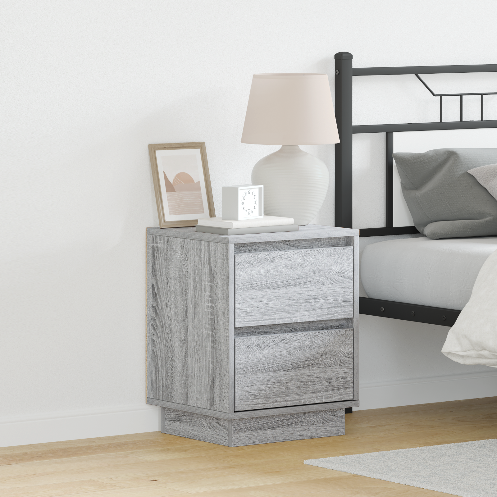 foto del prodotto comodini con luci led 2 pcs grigio sonoma 39x34.5x50 cm