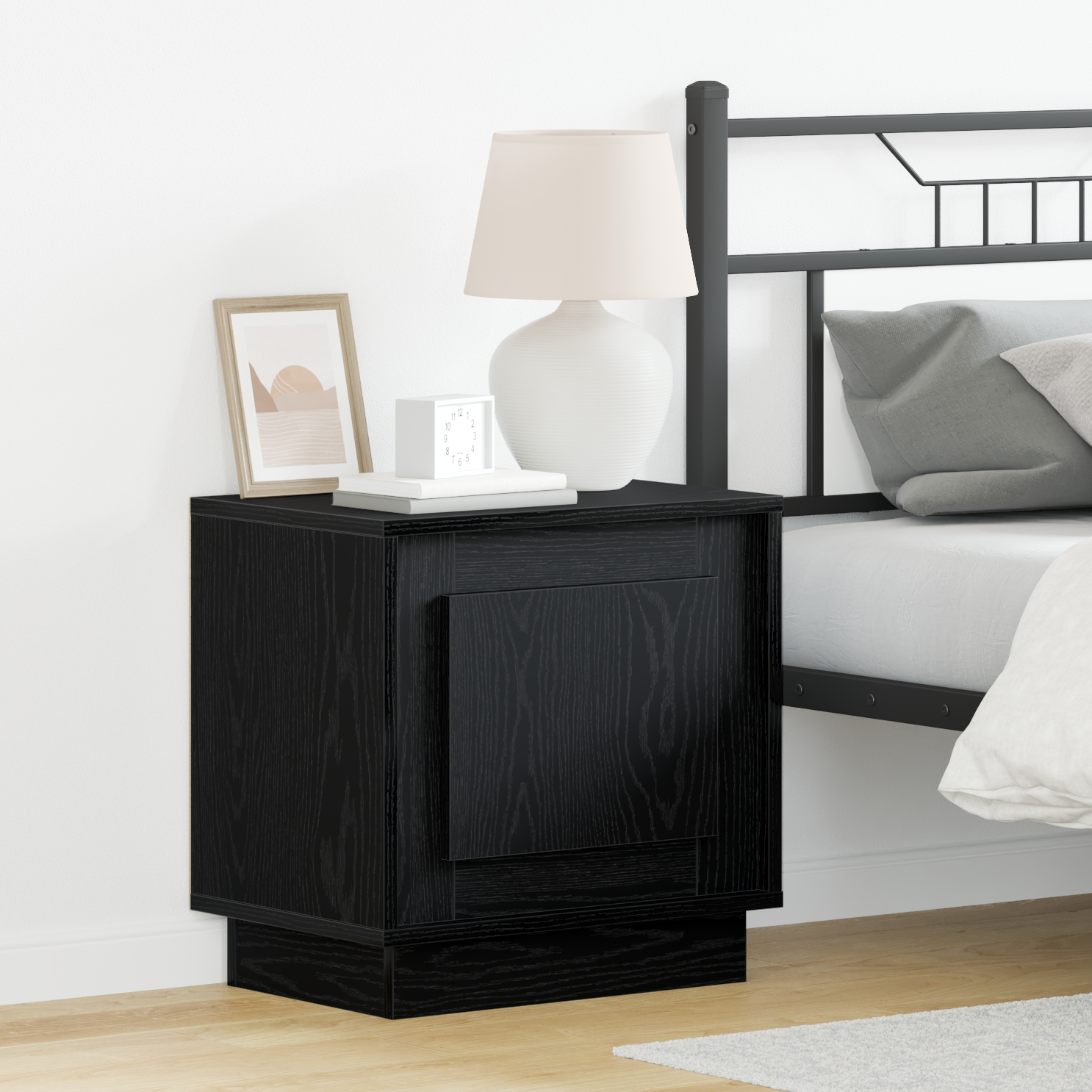 foto del prodotto comodini con luci led 2 pz nero rovere 44x34,5x45 cm